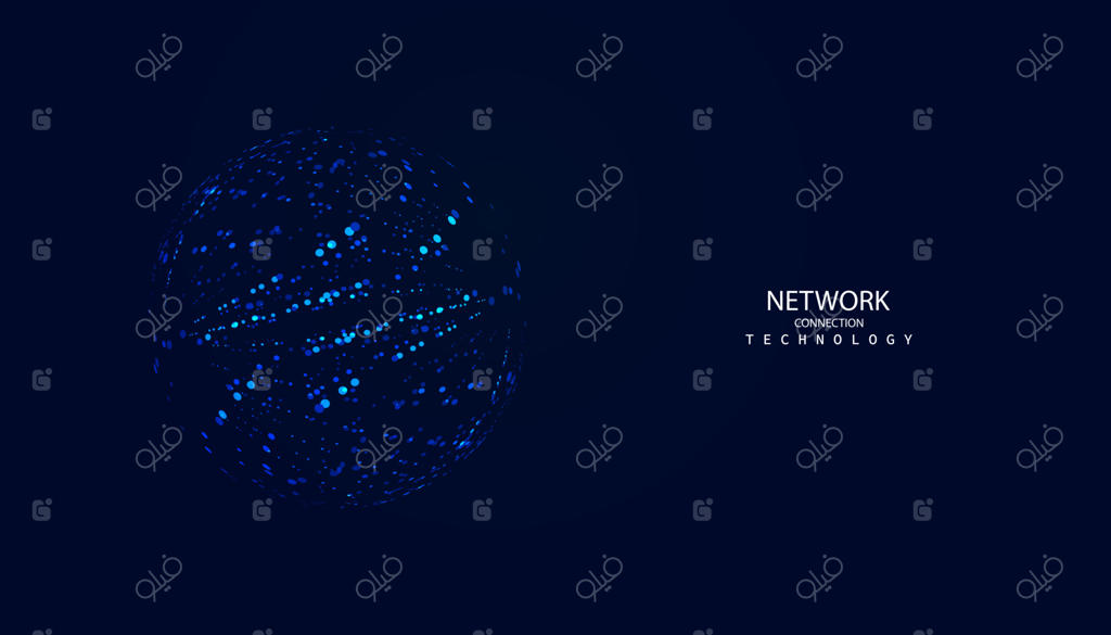 مفهوم اینترنت دیجیتال مدرن: دایره‌های انتزاعی و اتصال چندضلعی در پس‌زمینه‌ی آبی آینده‌نگر