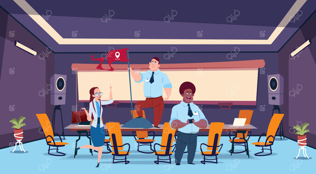 بازرگانان در اتاق جلسه با پرچم