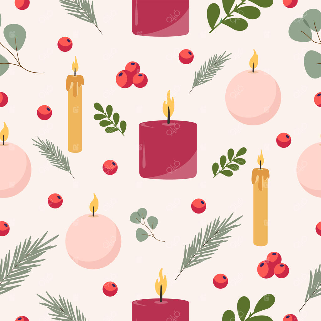 طرح کریسمس با شمع‌های جشن و تزئینات کریسمس. گرافیک وکتور