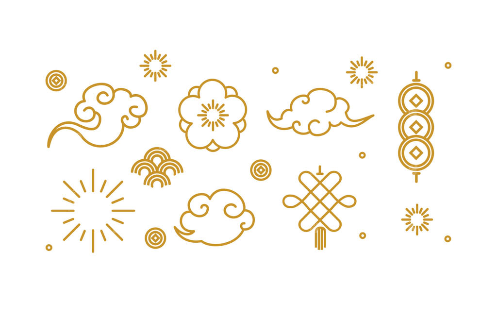 مجموعه عناصر طراحی آسیایی با خطوط نازک. وکتور