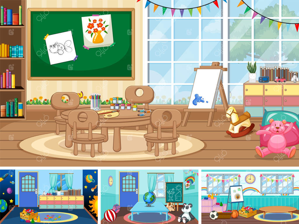 مجموعه‌ای از صحنه‌های مختلف کلاس‌های مهدکودک