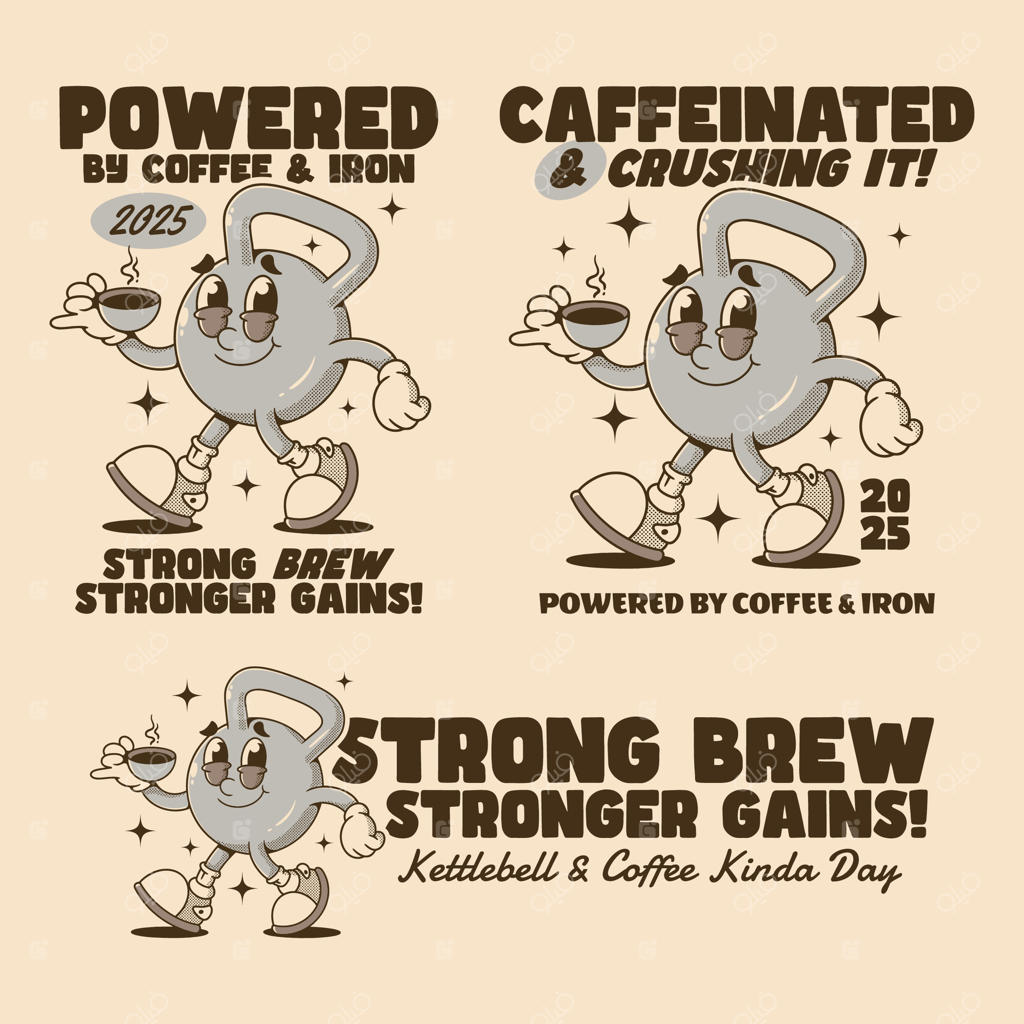 ست کاراکتر قهوه و کتل‌بل رترو برای علاقه‌مندان به تناسب اندام