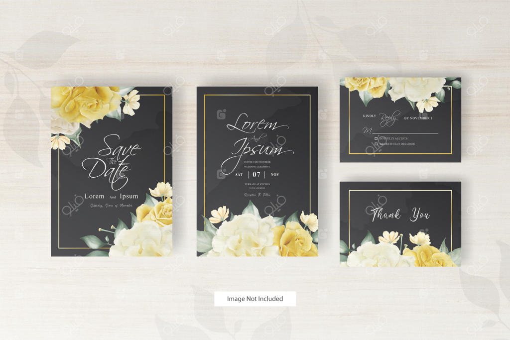 کارت دعوت عروسی شیک با طراحی گل‌ها و برگ‌های آبرنگی زیبا