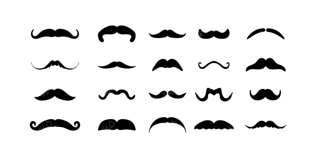 مجموعه آیکون سبیل. کلکسیون طرح‌های کارتونی آرایشگاه. وکتور تخت هیپستر.