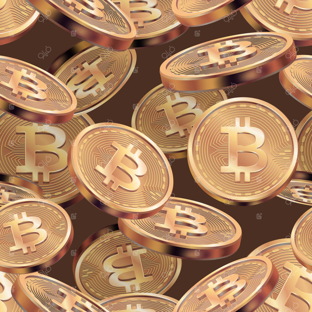 الگوی بیت‌کوین: تصویر پس‌زمینه یکپارچه از سکه‌های ارز دیجیتال و تکنولوژی بلاکچین