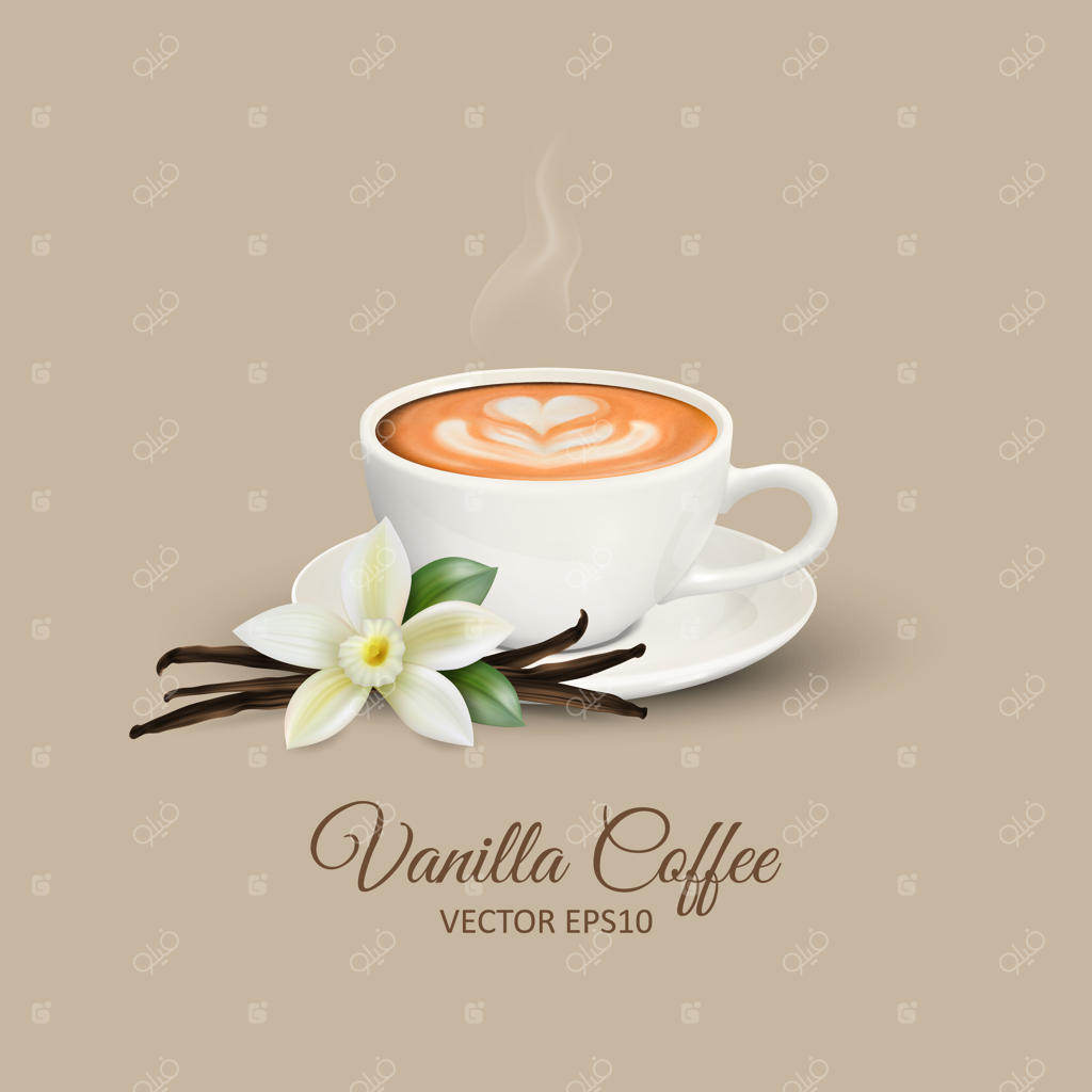 طرح قلب و گل روی فوم قهوه در لیوانی از جنس پورسلین سفید واقعی و بخار بلند شده از شیر داغ