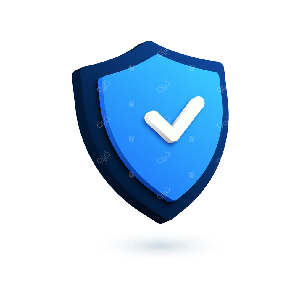 آیکون وکتور سه‌بعدی لوگوی سپر امنیت فناوری، علامت تیک، نماد VPN و احراز هویت دیجیتال