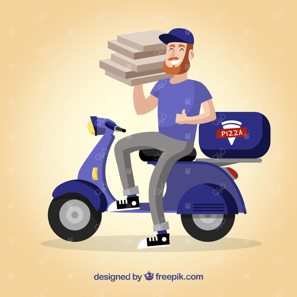 مرد خندان پیک پیتزا