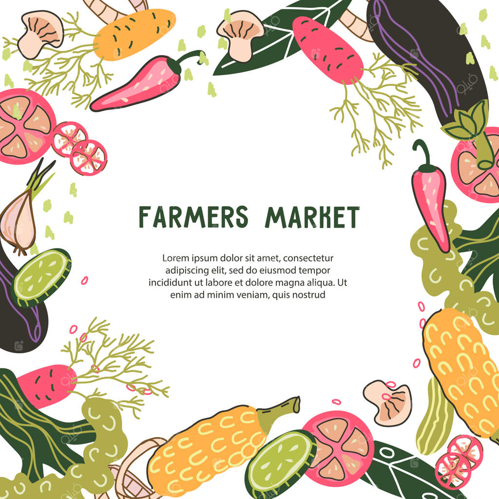 بنر یا پوستر مربع جشنواره برداشت محصولات کشاورزی و نمایشگاه خوراکی‌ها