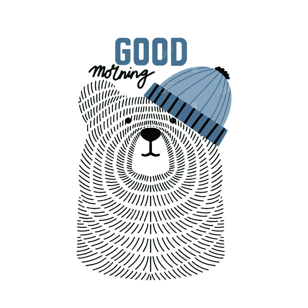 تصویرسازی خرس صبح بخیر و طرح تیشرت با کیفیت پریمیوم