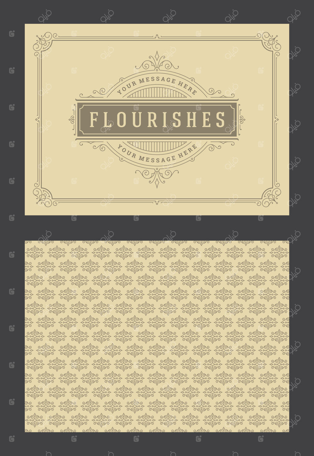 قالب طراحی کارت پستال سنتی با تزئینات و فریم خطاطی کلاسیک