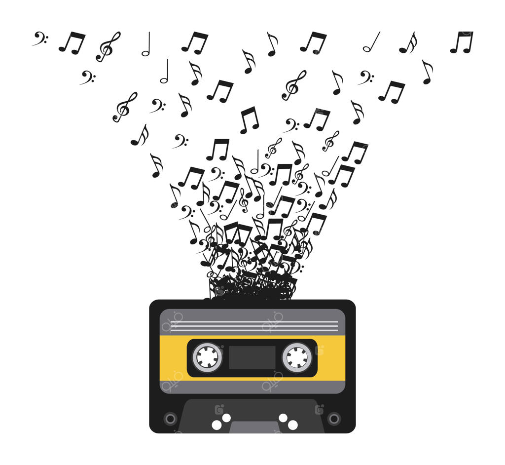 تصویرسازی وکتور نوار کاست با نت‌های موسیقی