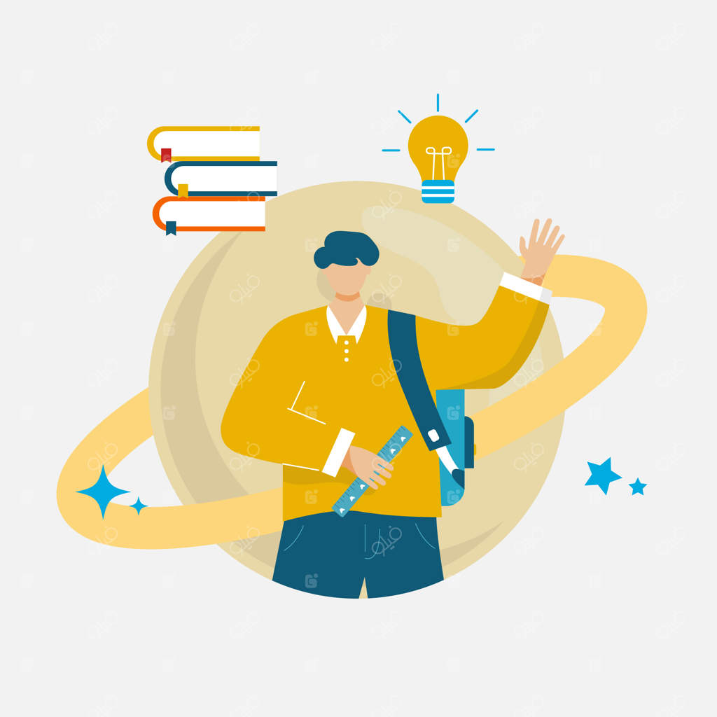 تصویرسازی وکتوری: دانش‌آموز در حال یادگیری