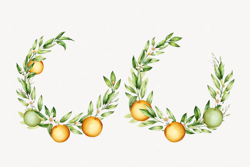 حلقه گل زیبا از میوه‌های نارنجی و پس‌زمینه