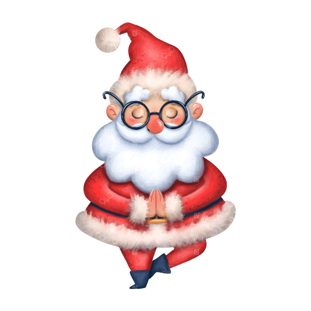 تصویری از بابانوئل کارتونی بامزه در حال یوگا و مراقبه