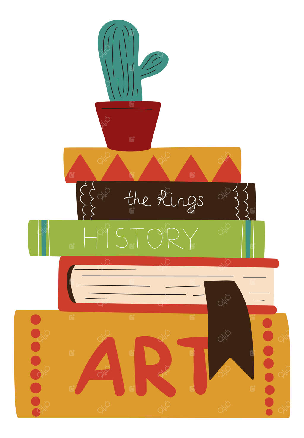 آیکون بامزه از کتاب‌ها: طرح‌های دستی روی پس‌زمینه سفید