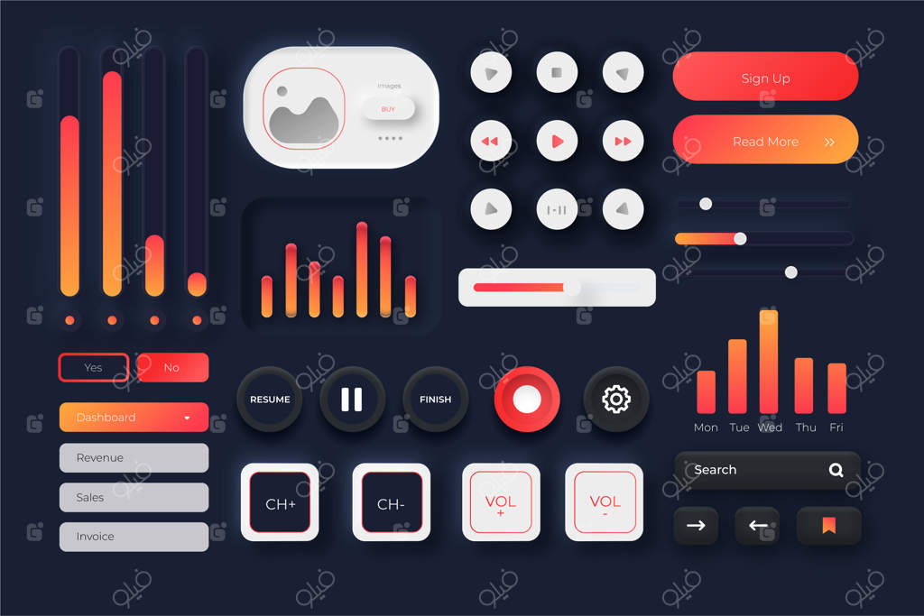 مجموعه رابط کاربری با رنگ‌های گرادیانت