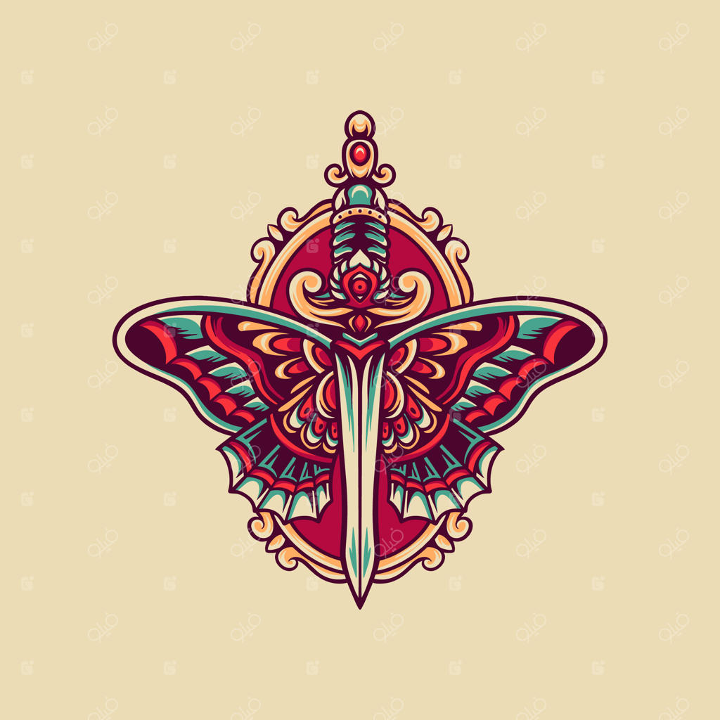 تصویرسازی نوستالژیک شمشیر و پروانه