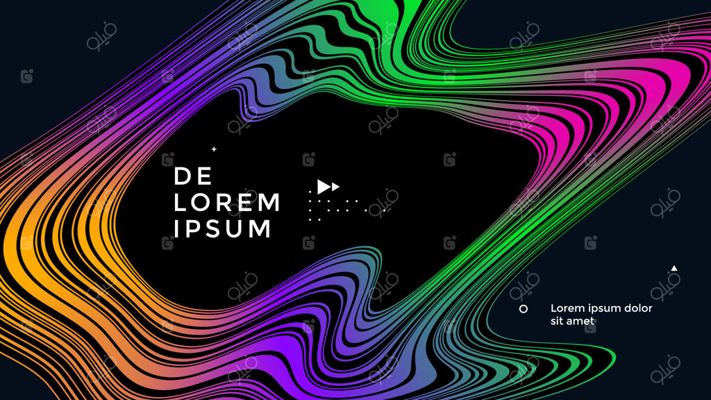 طراحی پوستر مدرن با الگوهای راه‌راه و ترکیب موج‌های خطی انتزاعی در رنگ‌های گرادیانتی