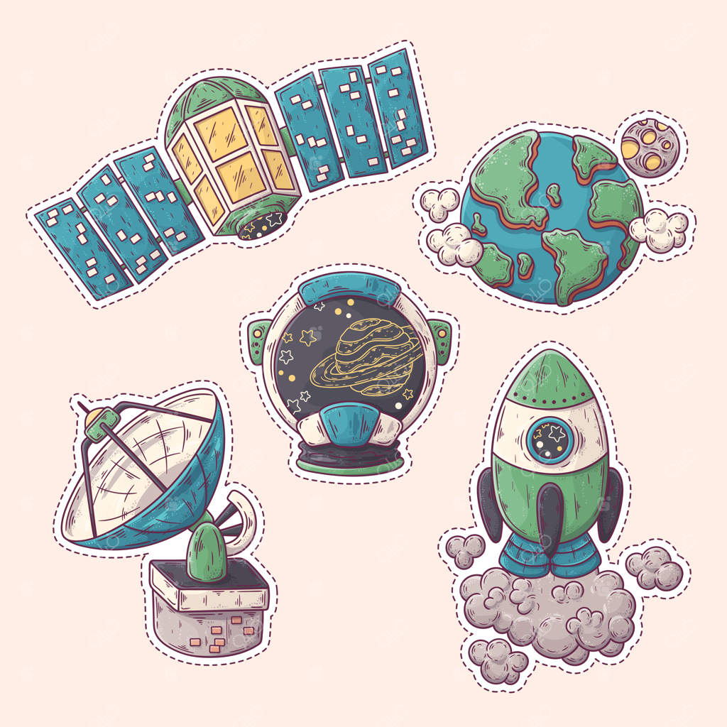مجموعه‌ای از برچسب‌های دستی طراحی شده با موضوع فضا.