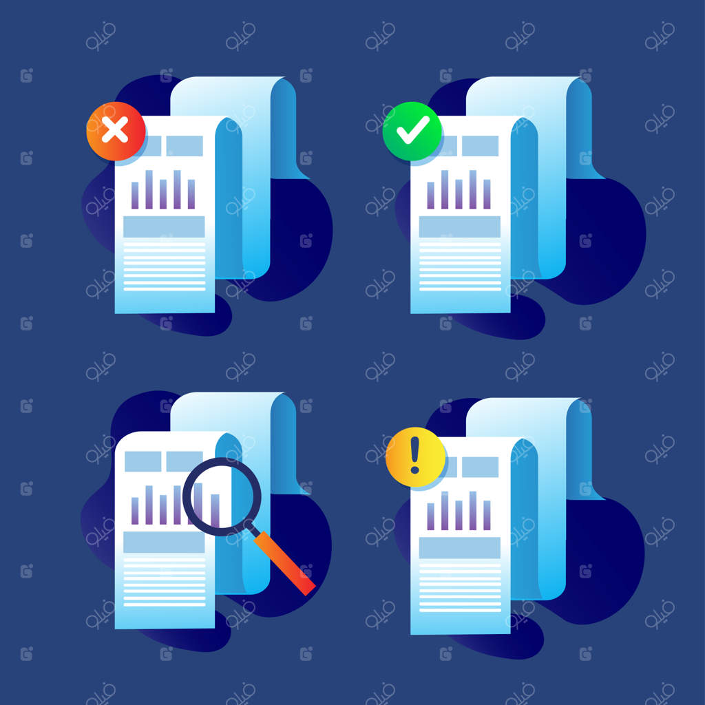 مجموعه‌ای از آیکون‌های مدارک تجاری برای مالیات و حسابداری