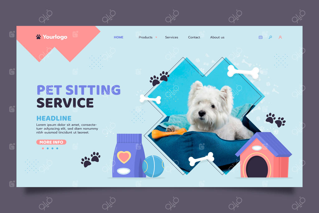 صفحه فرود با طراحی تخت برای مراقبت از حیوانات خانگی