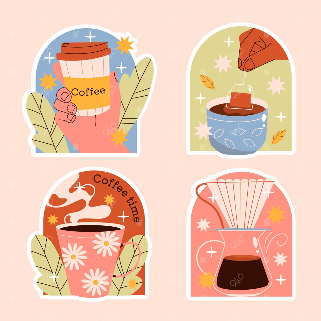 مجموعه برچسب‌های ساده قهوه و چای