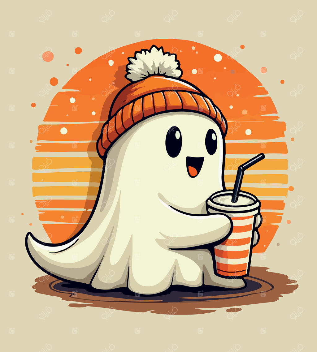 شخصیت کارتونی با یک نوشیدنی و نی