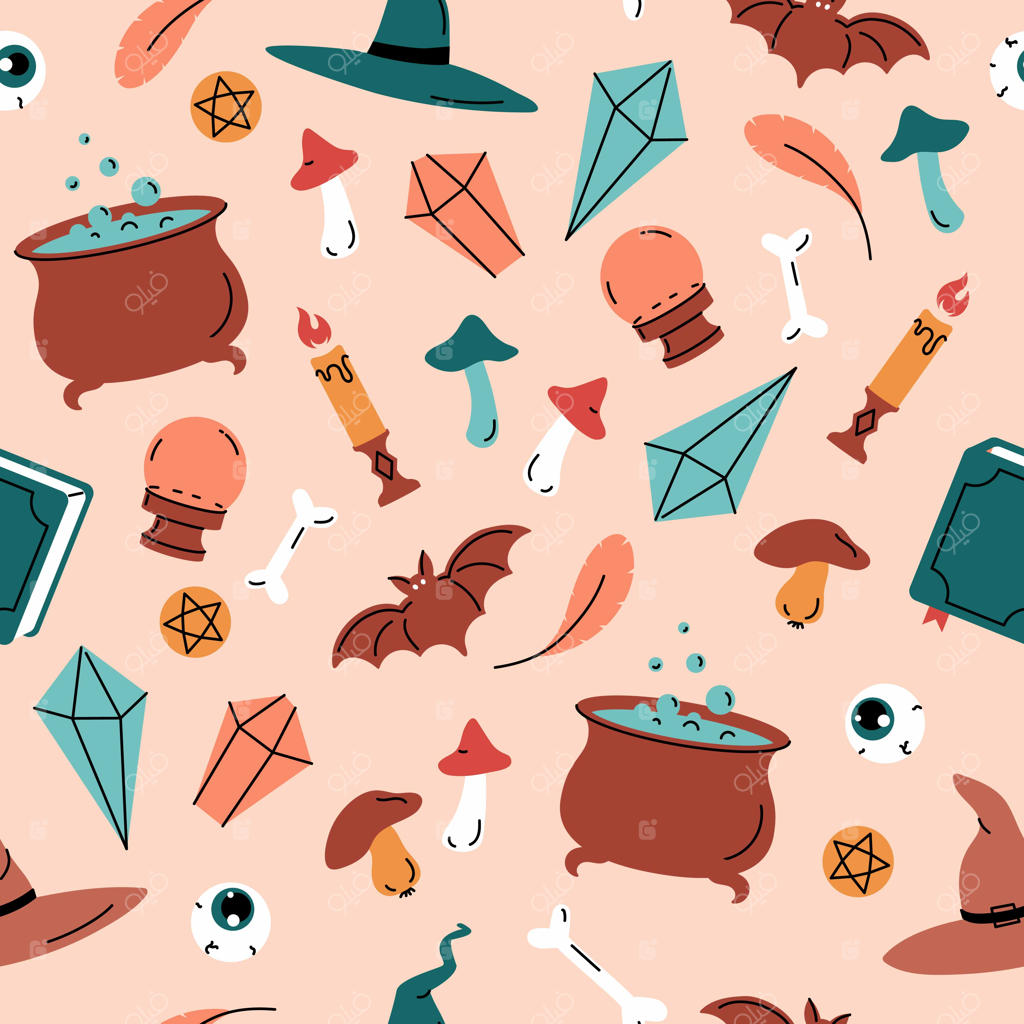 طرح پس‌زمینه جادوگر بامزه برای پارچه و کاغذ کادو - بردار یکپارچه ویژه هالووین