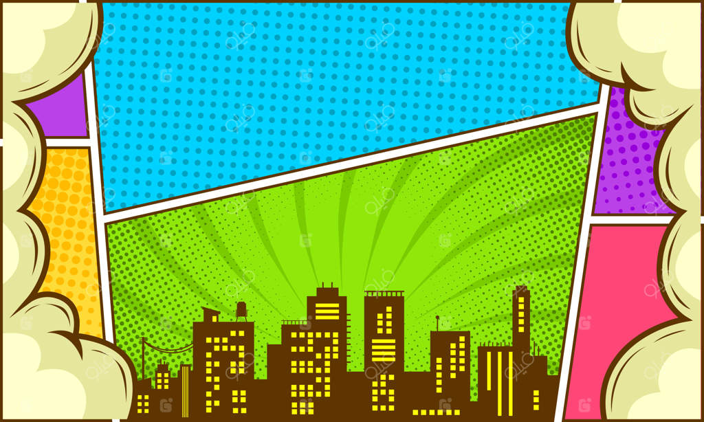 پس‌زمینه رنگارنگ کمیک با نمایی از شهر