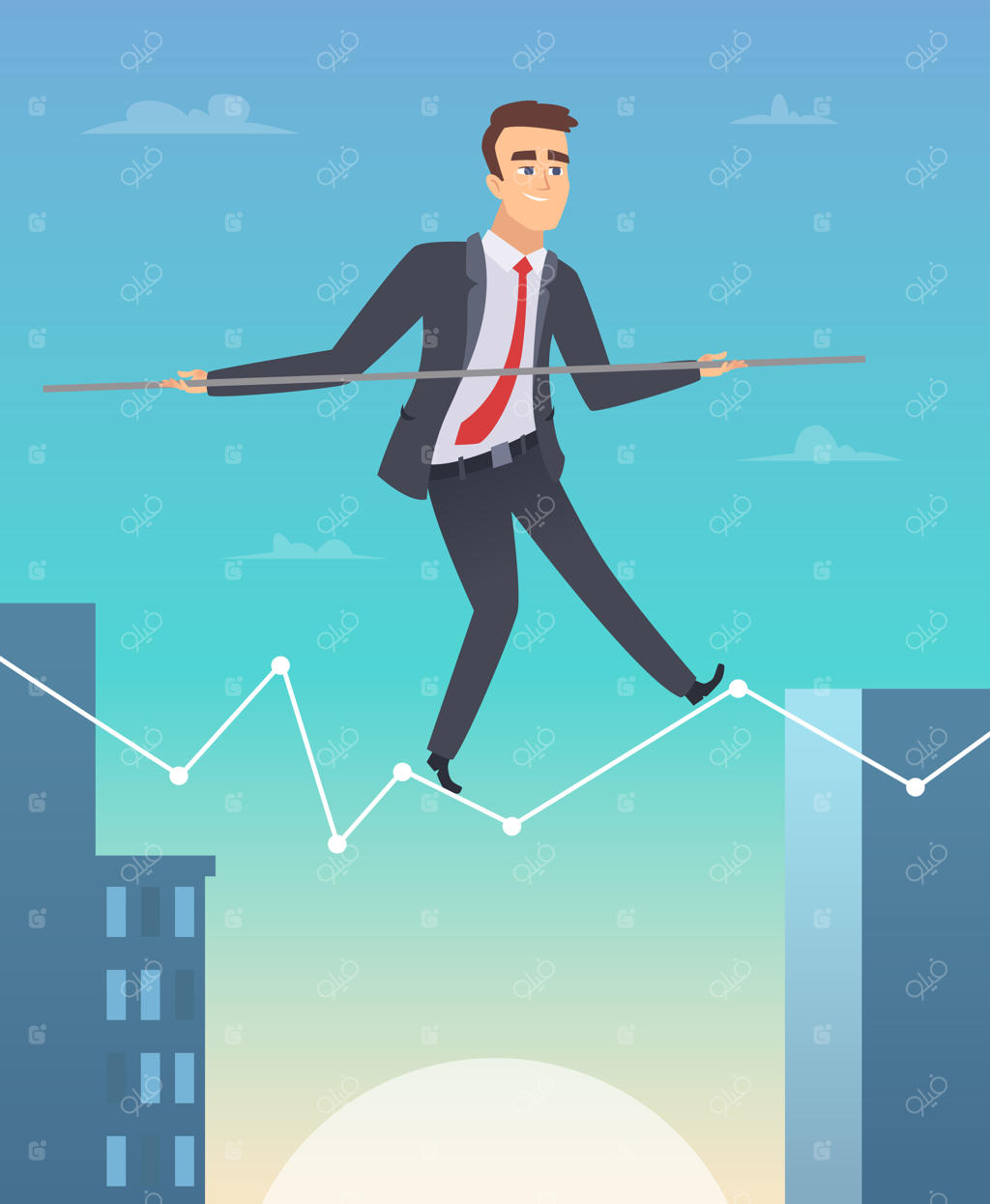 تاجر در حال حفظ تعادل روی نمودار گرافیکی