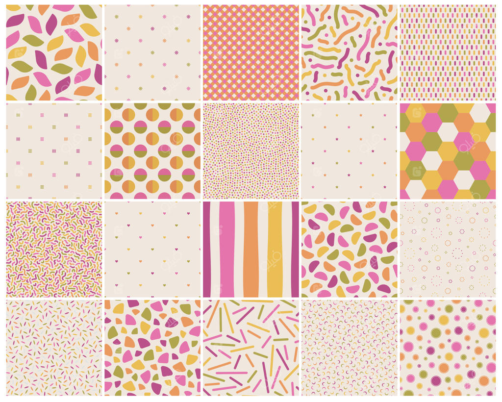 مجموعه‌ای از الگوهای رنگی یکپارچه. زمینه‌های هندسی مدرن و جذاب. چاپ‌های پارچه‌ای ساده و منحصر به فرد. طراحی‌های بی‌پایان و روشن.