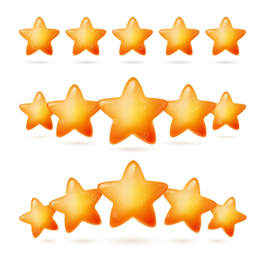 مجموعه کارتون‌های ارزیابی موفقیت با رتبه پنج ستاره؛ نقد مثبت و نظر، نتیجه عالی یا جایزه برای تجربه، خدمات و شهرت - تصویرسازی وکتور بر روی زمینه سفید