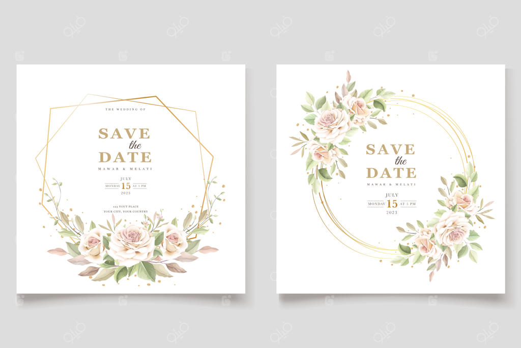 ست کارت‌های دعوت شیک با طرح دستی گل رز