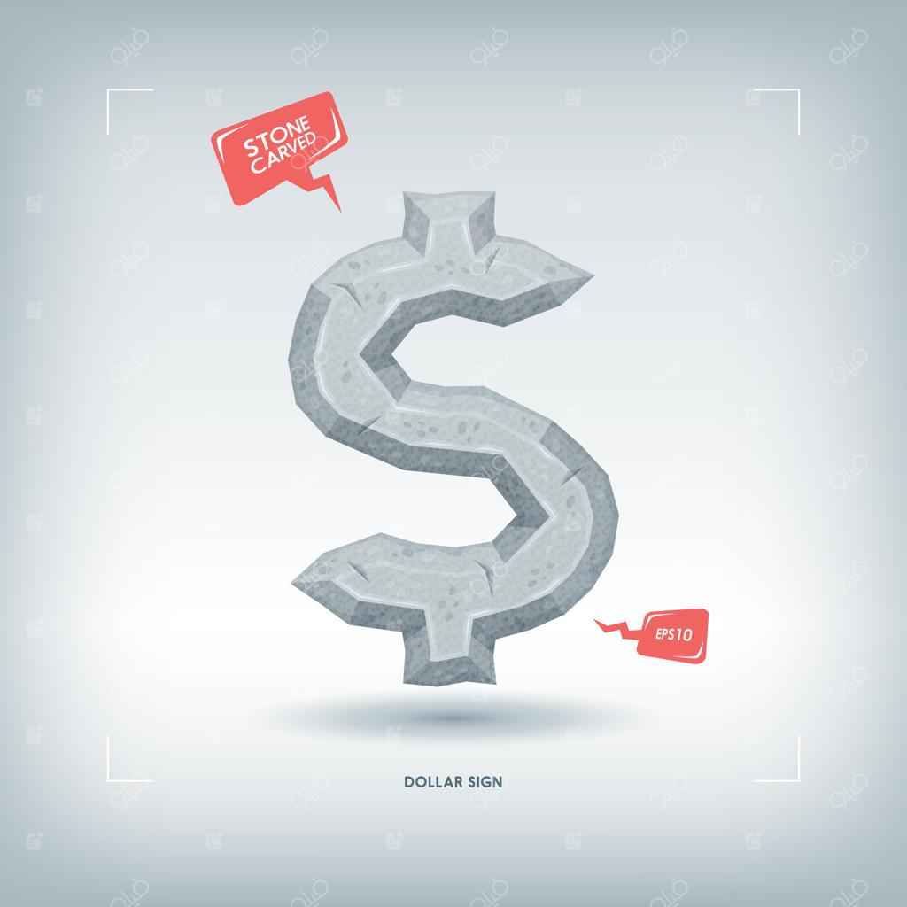 علامت دلار. جزء تایپوگرافی از جنس سنگ. تصویرسازی.