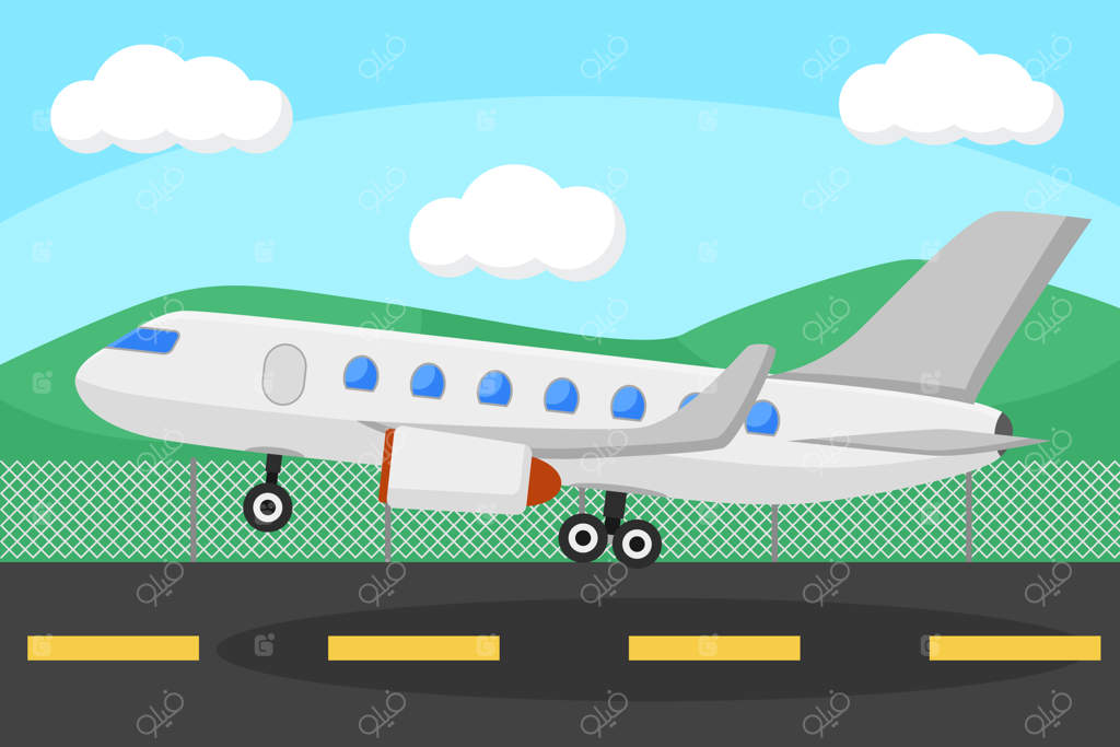 هواپیما در پس‌زمینه‌ای از طبیعت از زمین بلند می‌شود.