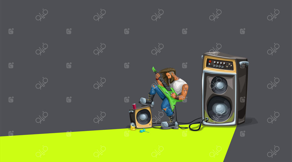 گیتاریست هارد راک در تاریکی می‌نوازد