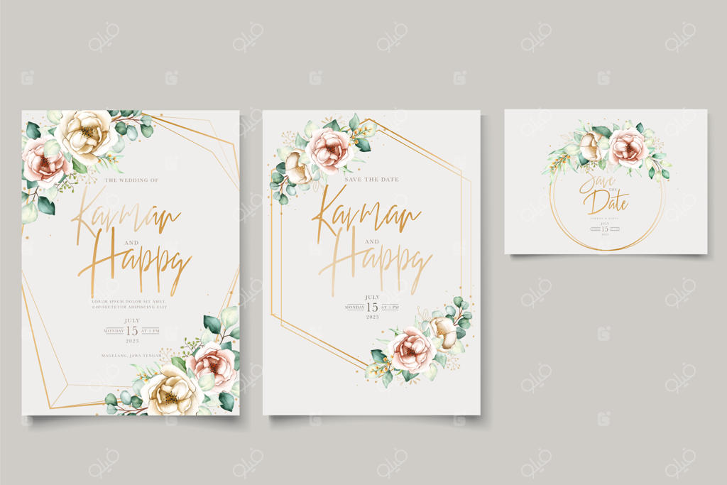 مجموعه کارت دعوت با طراحی دستی گل صد تومانی