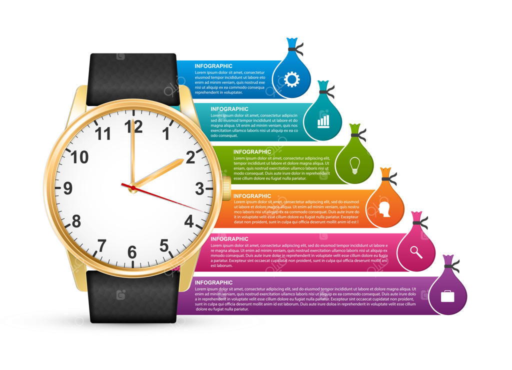 ساعت با برچسب‌ها برای بروشورها و ارائه‌ها