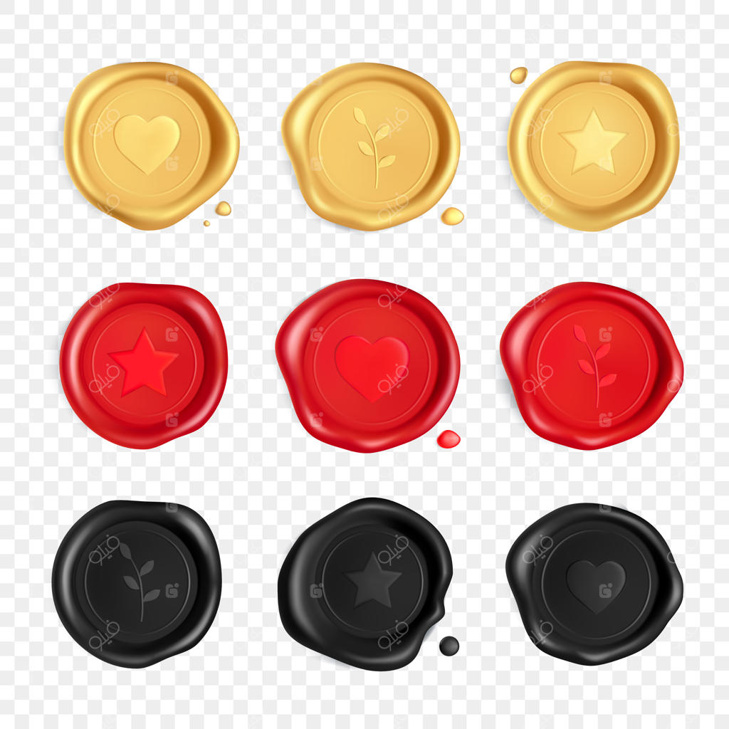 مهرهای مومی با طرح قلب، شاخه و ستاره مجزا