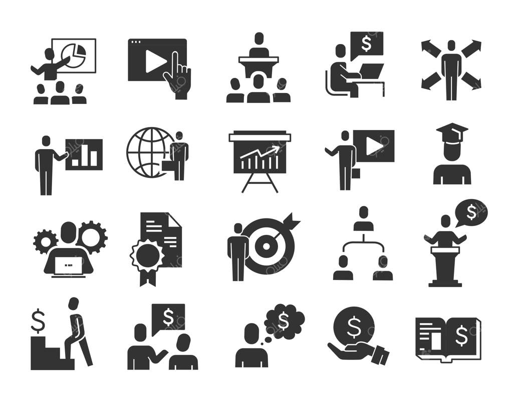 مجموعه آیکون‌های مشکی آموزش کسب‌وکار
