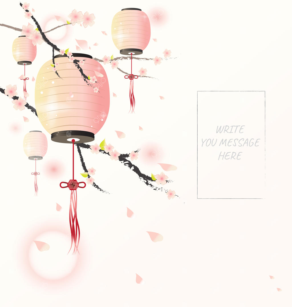 فانوس چینی و درخت شکوفه گیلاس