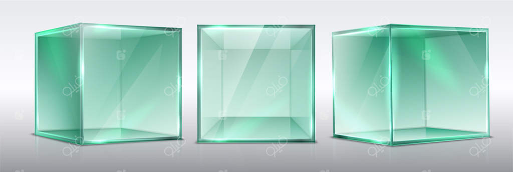 مجموعه‌ای از مکعب‌های شفاف شیشه‌ای برای ارائه جداگانه