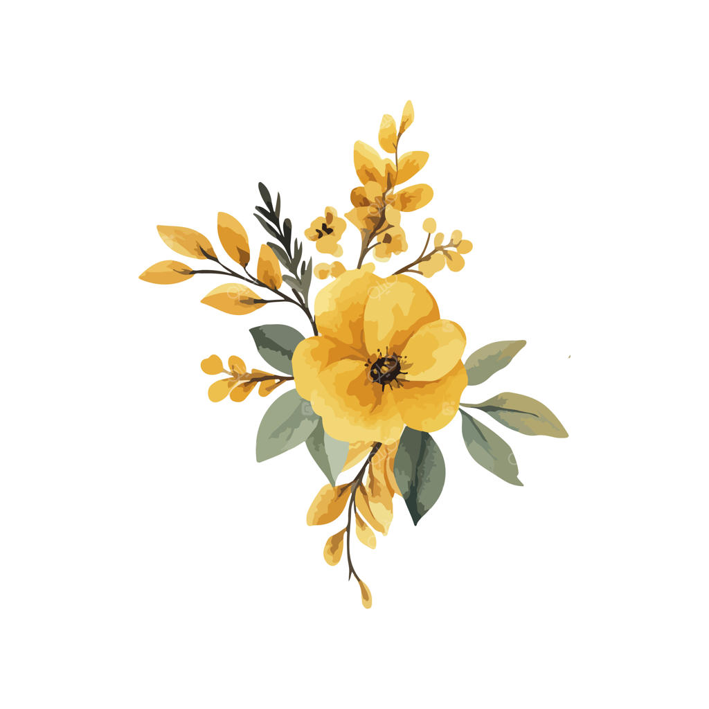نقاشی گل‌های زرد و برگ‌ها