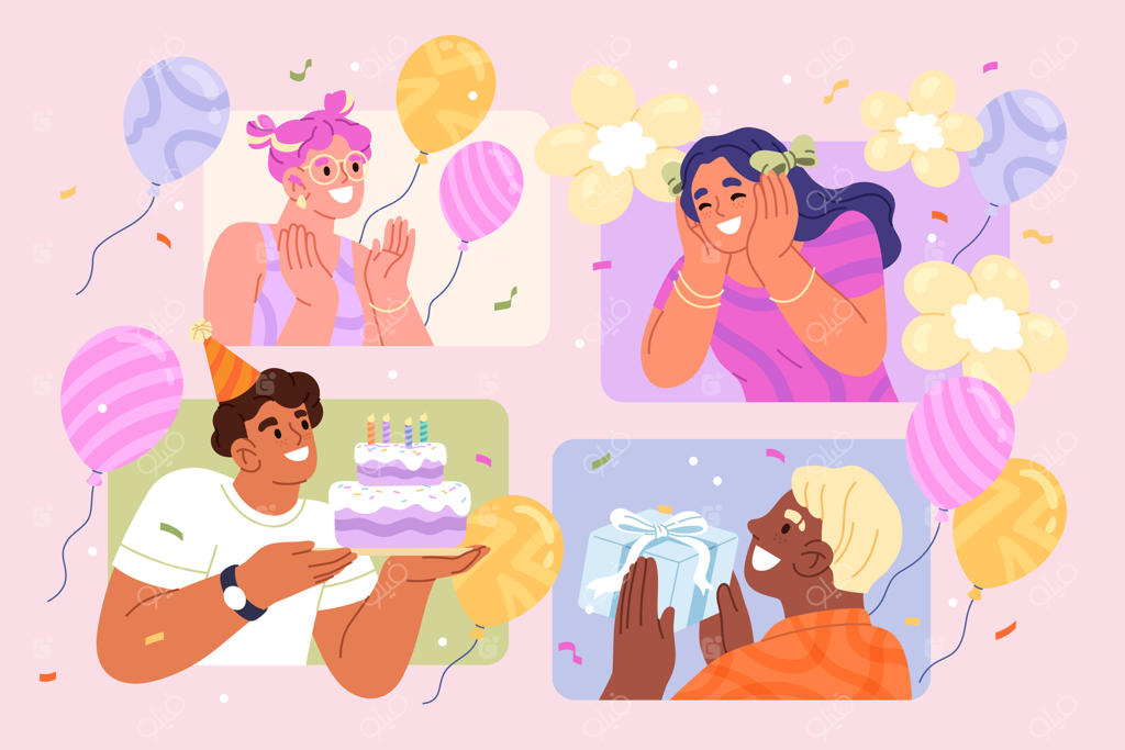 تصویرسازی جشن تولد به سبک تخت