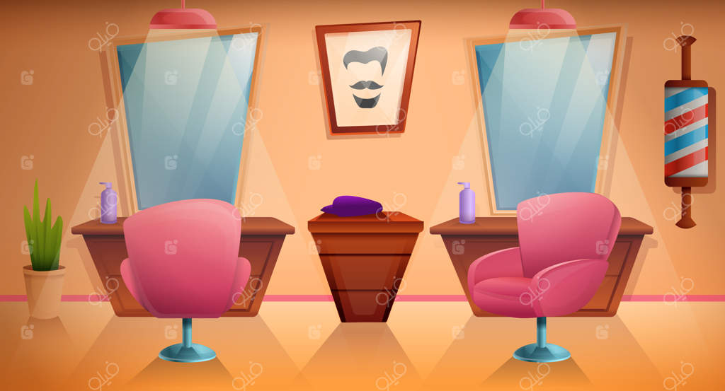 آرایشگاه کارتونی با مبلمان و تجهیزات، تصویرسازی