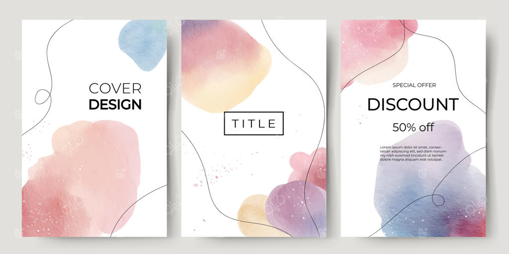 مجموعه پس‌زمینه‌های آبرنگی با فضای متن. قالب. قاب‌های دستی با لکه‌های انتزاعی آبرنگ.