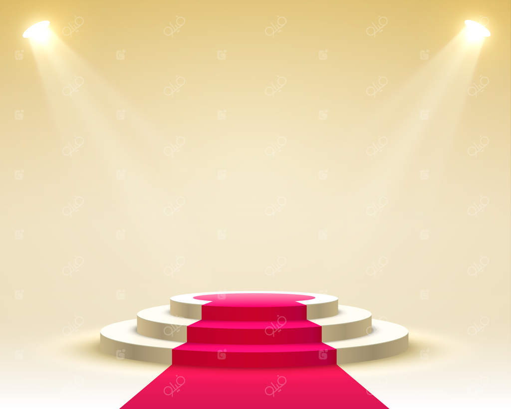 سکو صحنه با نورپردازی برای مراسم جوایز روی پس زمینه زرد