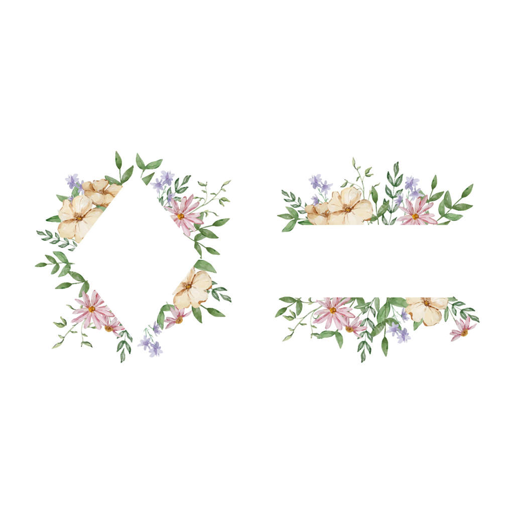 قاب‌های تزئین شده با گل‌ها و برگ‌های آبرنگی باغچه