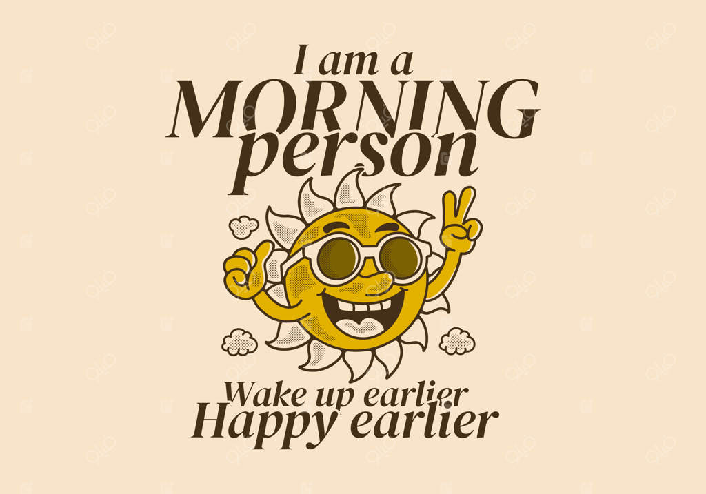 من آدم صبح هستم طراحی شخصیت عروسکی وینتیج از خورشید با عینک آفتابی و چهره شاداب